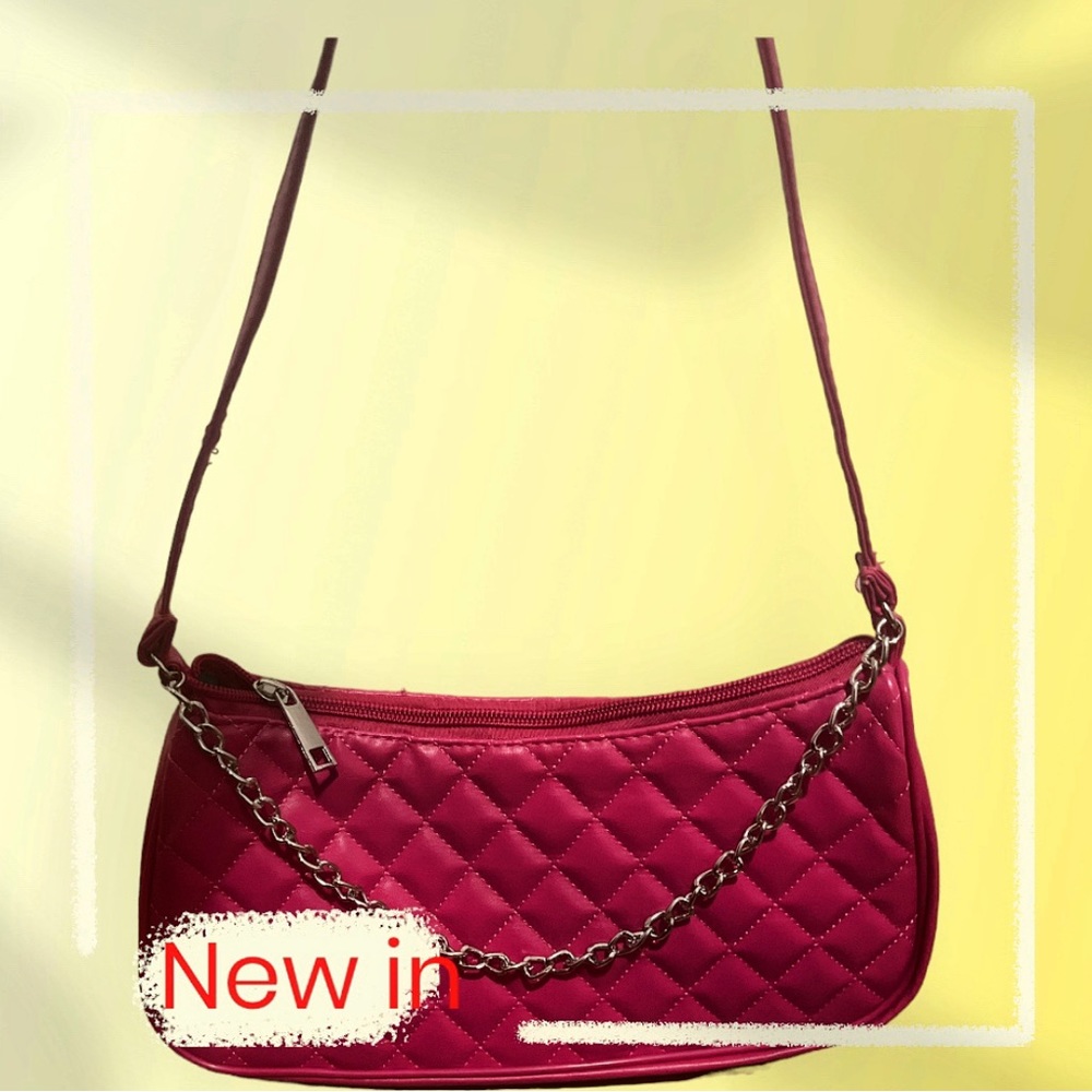 Pink Quilted Faux Leather Shoulder Bag Handbag Clutch